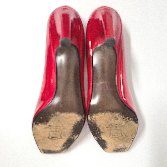 Stuart Weitzman Max Patent Leather Peep Toe Heels in Red Quasar Sz 8½N - Picture 13 of 13